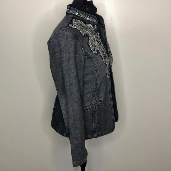 Chicos Heritage Denim‎ Beaded Jean Jacket Sz M or 1 - Picture 9 of 10